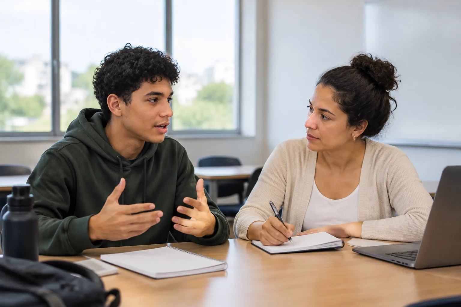 Professora comenta o argumento com os alunos